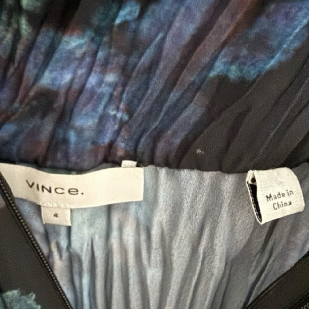 Vince Black Floral Pleated Silk Midi Dress Size 4 Twist Waist - Picture 14 of 14
